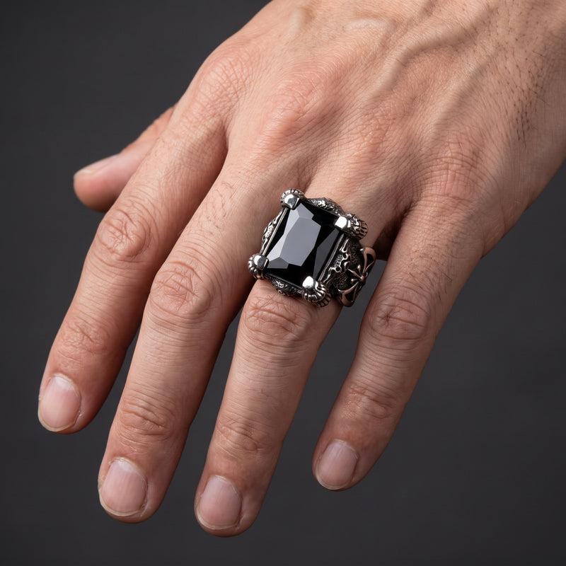 Black Onyx Dragon Claw Sterling Silver Ring