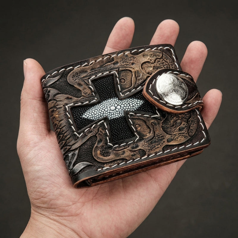 Iron Cross Stingray Leather Biker Wallet
