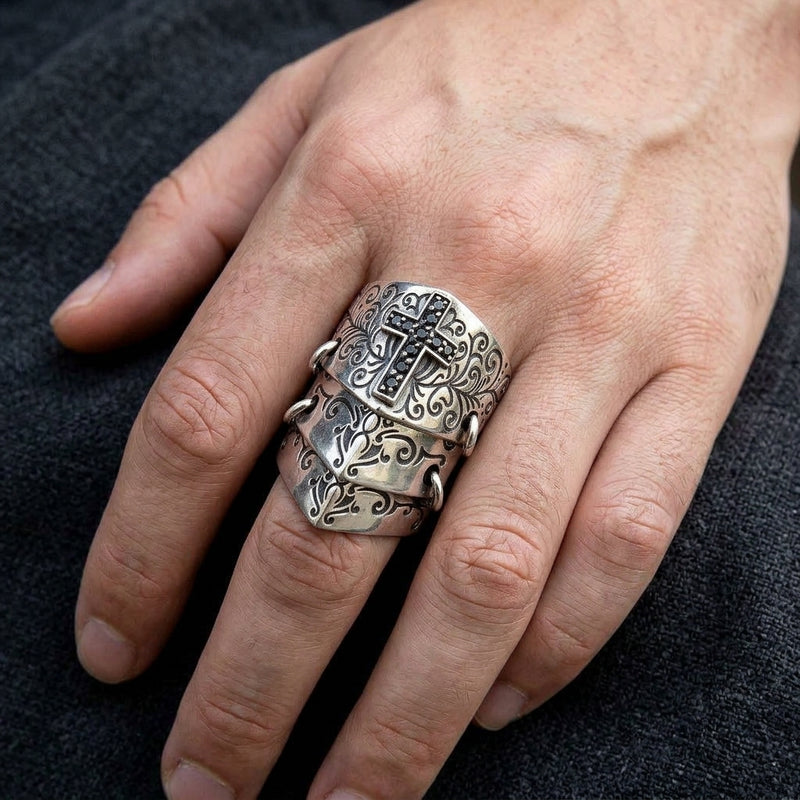 Medieval Armor Cross Sterling Silver Ring
