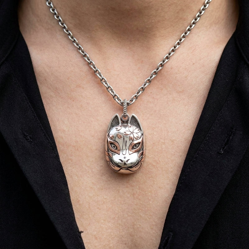 Mixed-Metal Sterling Silver Kitsune Fox Mask Pendant