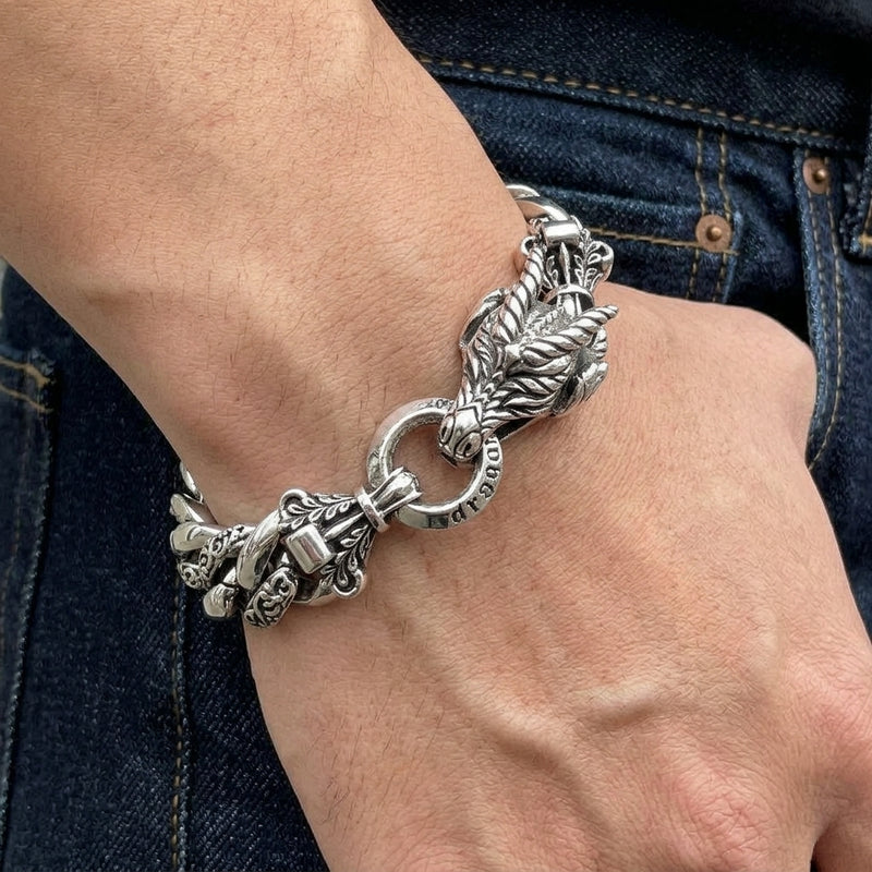 Rider Dragon Sterling Silver Link Bracelet