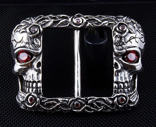 Silver Skull Rose Belt Buckle Biker Jewelry