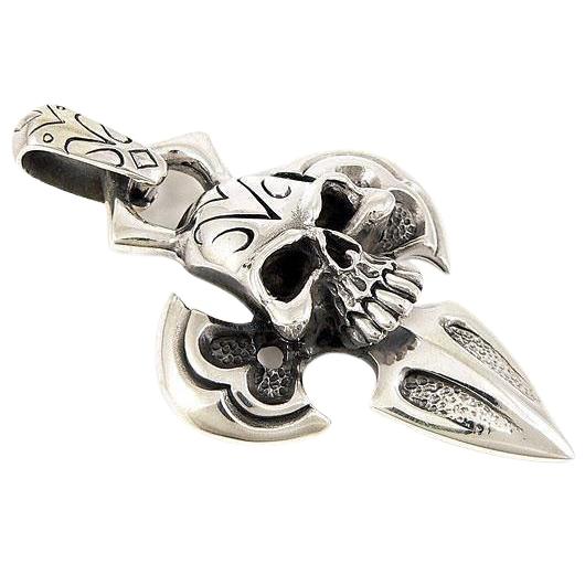 Big Silver Armor Skull Pendant Necklace