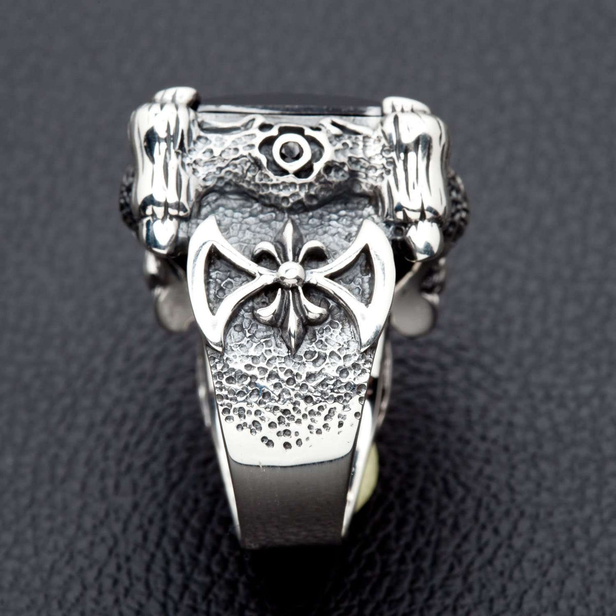 Black Onyx Sterling Silver Claw Mens Ring