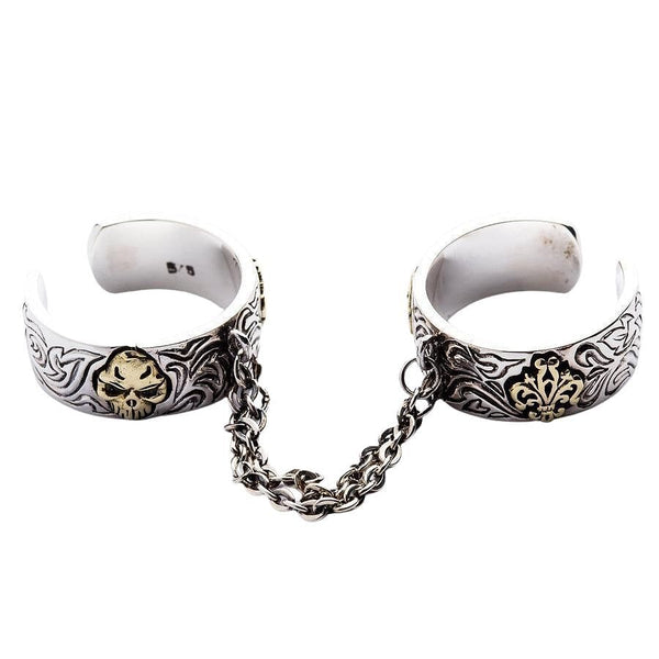 Chained Double Skull Gothic Punk Ring