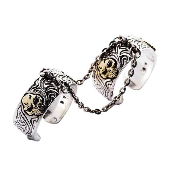 Chained Double Skull Gothic Punk Ring