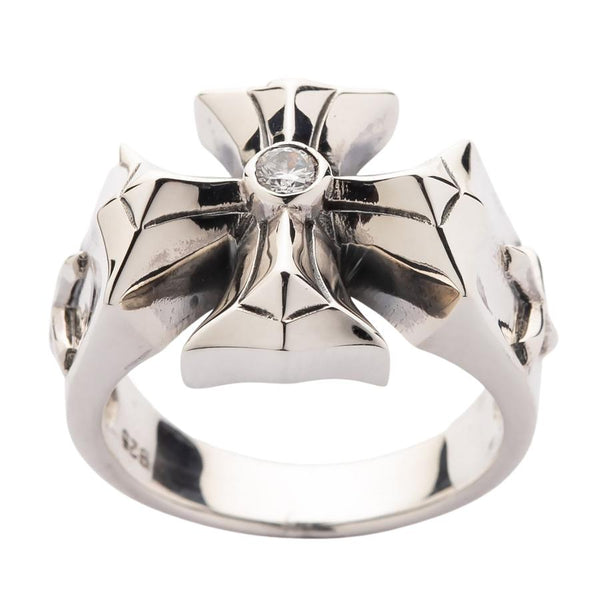 Diamond Cross Silver Mens Ring