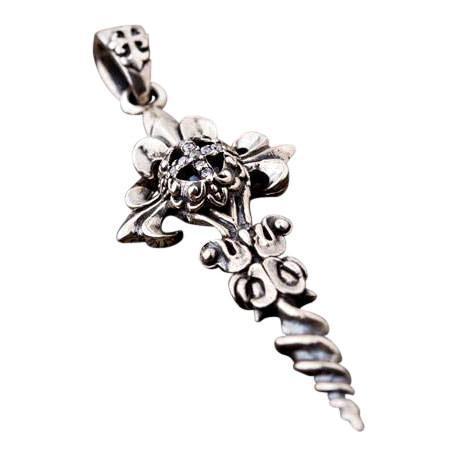 Diamond Gothic Silver Cross Pendant