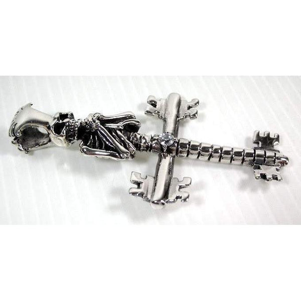 Diamond Skull Key Cross Silver Pendant
