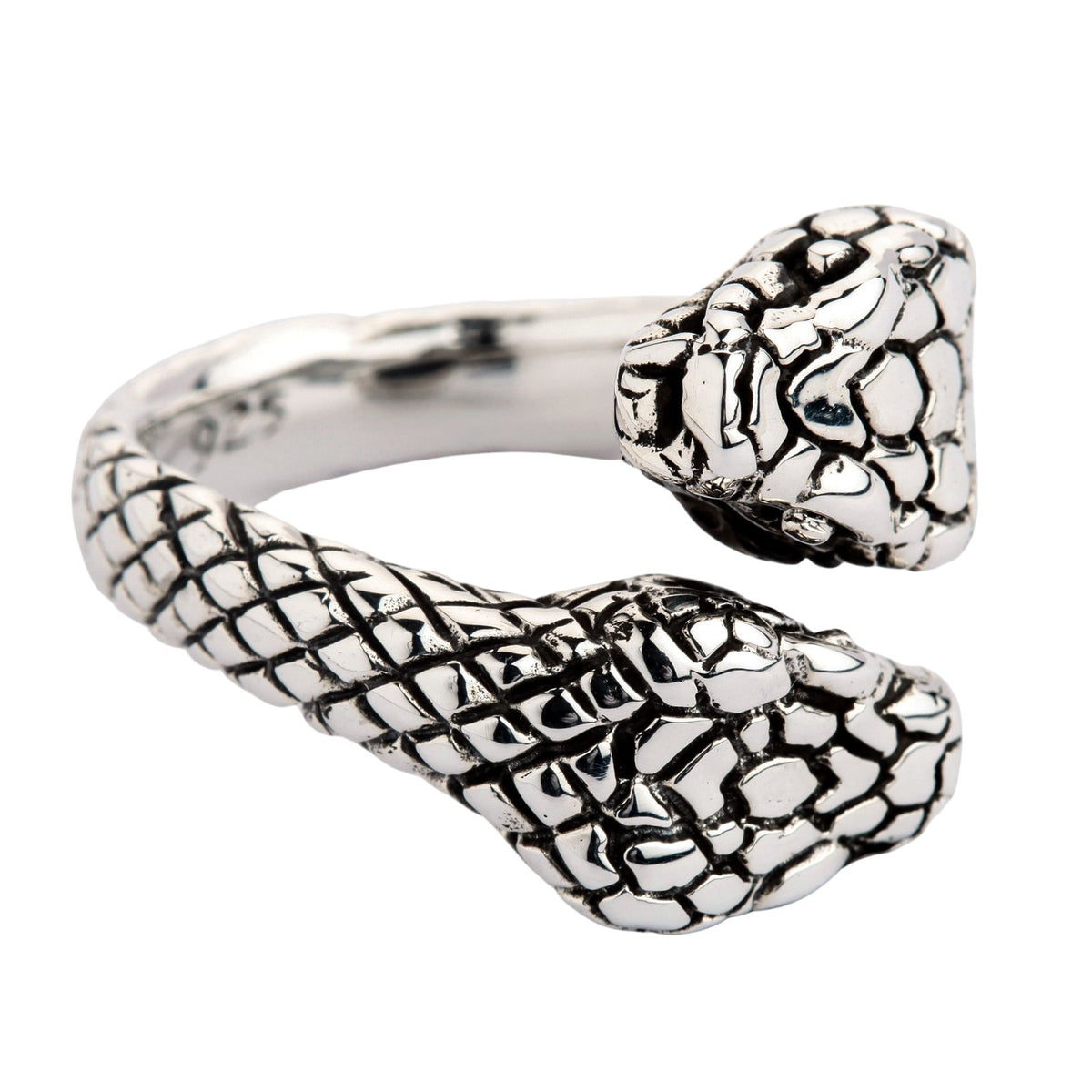 Sterling Silver Double Snake Head Gothic Ring