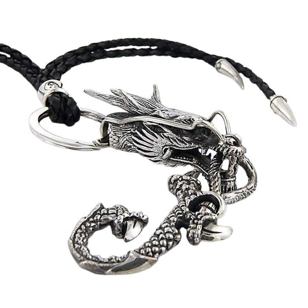 Sterling Silver & Genuine Leather Dragon Keychain