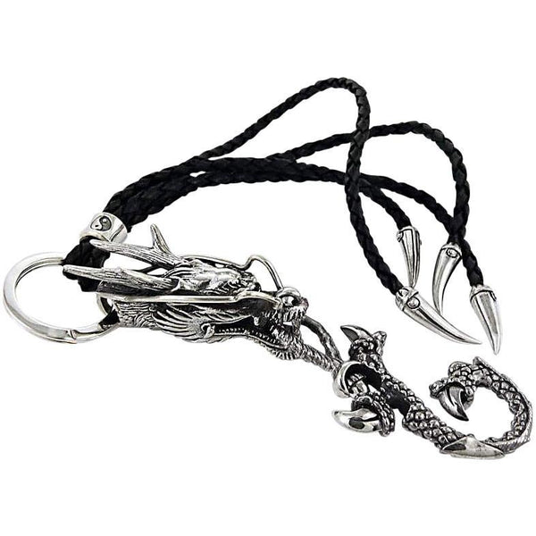 Sterling Silver & Genuine Leather Dragon Keychain