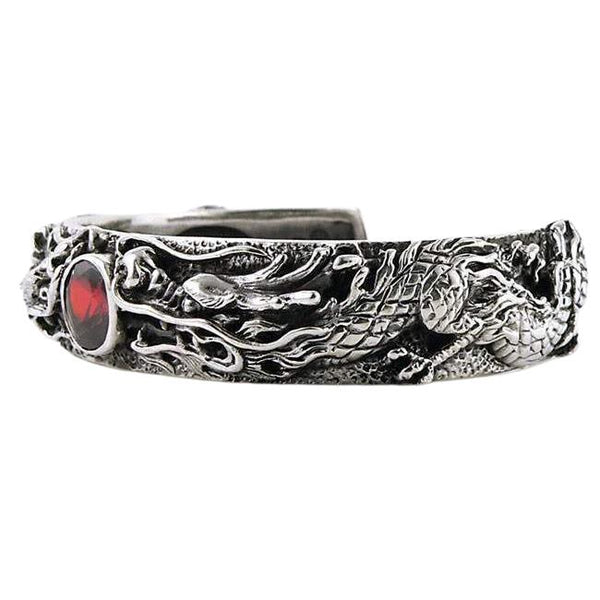 Dragon Mens Sterling Silver Cuff Bracelet