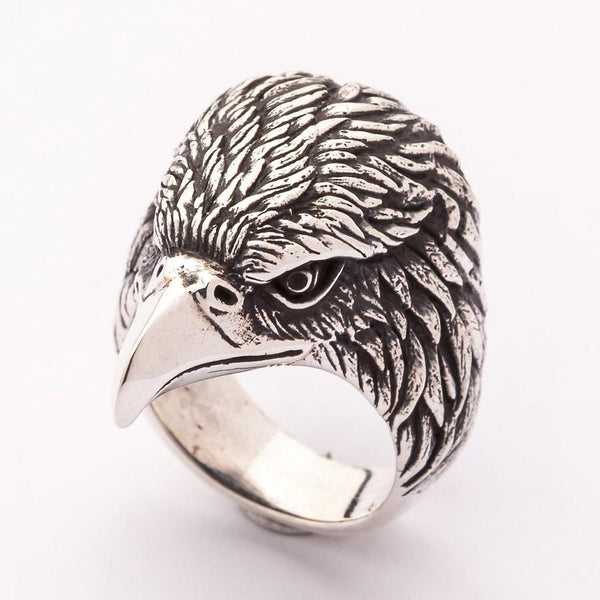 Sterling Silver Eagle Head Biker Ring