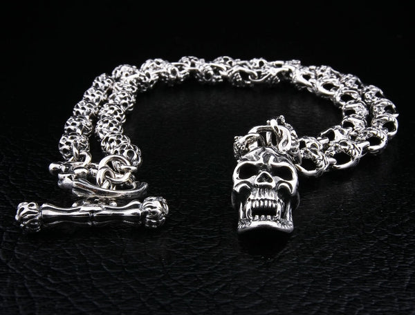 Flaming Skull Silver Necklace