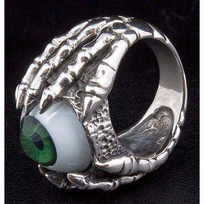 Sterling Silver Gothic Green Eye Ring