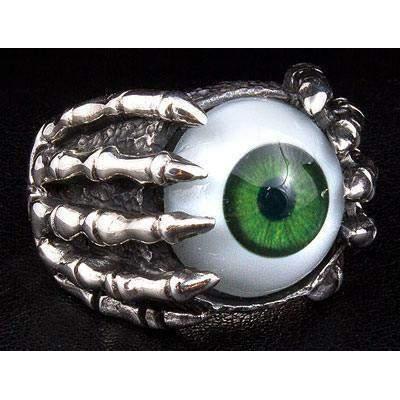 Sterling Silver Gothic Green Eye Ring