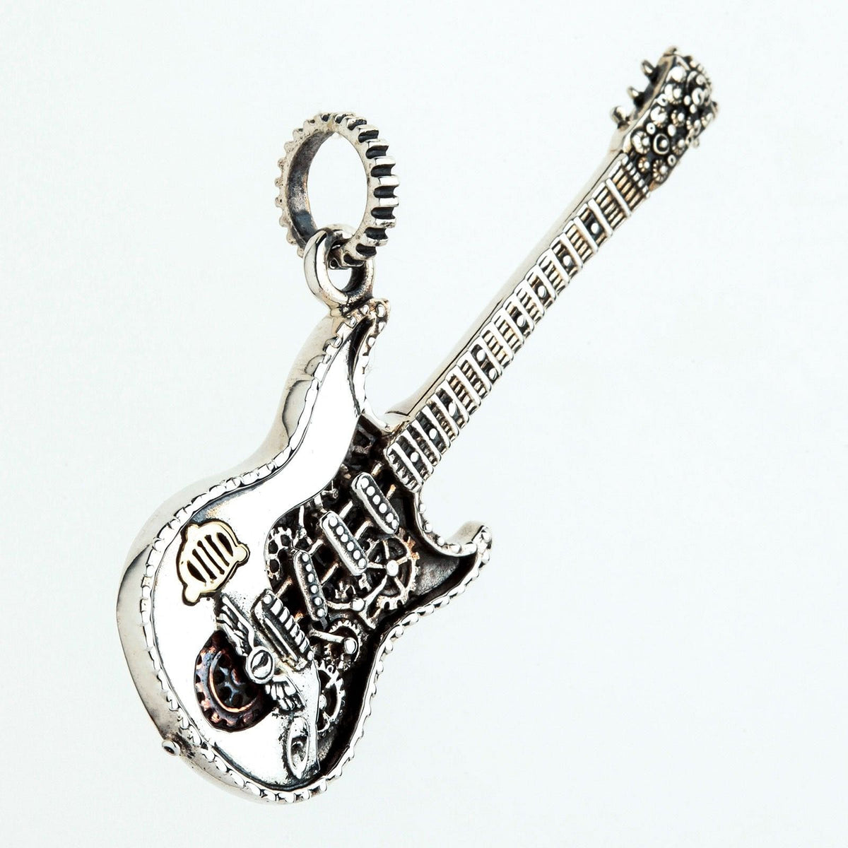 Sterling Silver Rocker Guitar Pendant Necklace