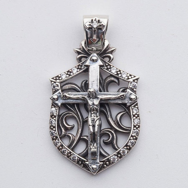 Rocker Jesus Silver Mens Cross Pendant