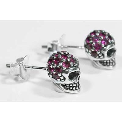925 Sterling Silver Ruby Skull Earrings