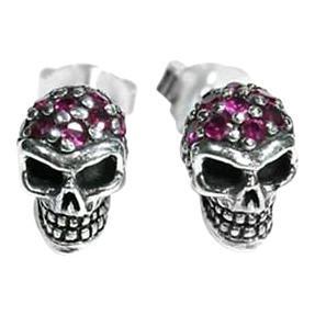 925 Sterling Silver Ruby Skull Earrings