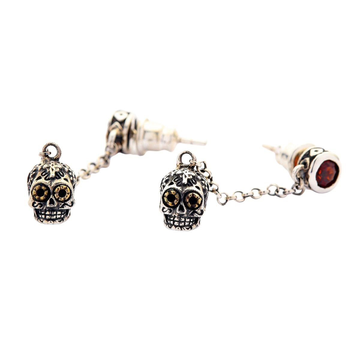 Gothic Skull Embellished Silver Handcrafted Buckle & Earring Srk. Crystals. Sterling Silver Sugar Skull Dangle Earrings main image 2