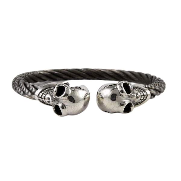 Silver Skull Biker Cuff Bracelet