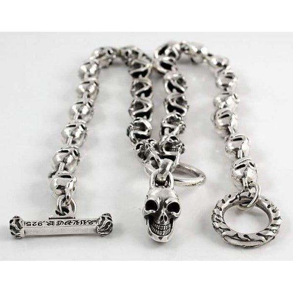 Sterling Silver Skull Biker Necklace