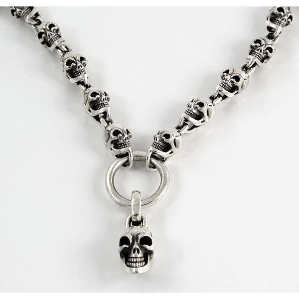 Sterling Silver Skull Biker Necklace