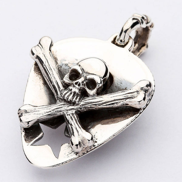 Skull Crossbones Guitar Pick Holder Pendant Necklace