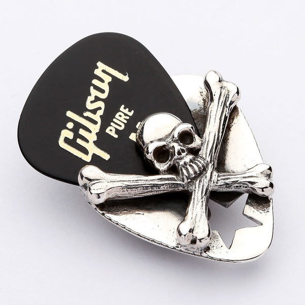 Skull Crossbones Guitar Pick Holder Pendant Necklace