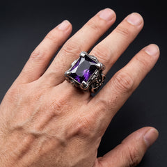 Amethystvioletter Drachenkrallen-Ring aus 925er Sterlingsilber