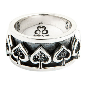 Ace of Spades Sterling Silver Spinner Ring, spade band front