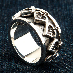 Ace of Spades Sterling Silver Spinner Ring, spade band side
