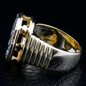 Amethyst Crosier Sterling Silver Bishop Ring, amethyst border