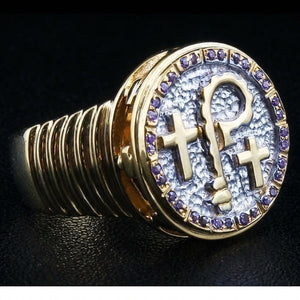 Amethyst Crosier Sterling Silver Bishop Ring, textured face detail