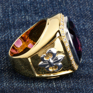 Gold-Plated Amethyst Fleur-de-Lis Bishop Ring showing the opposite silver fleur-de-lis and side of the setting.