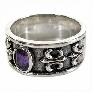 Amethyst Fleur-de-Lis Sterling Silver Band Ring, amethyst ring angle