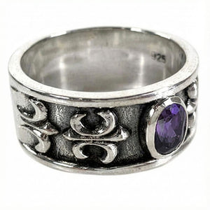Amethyst Fleur-de-Lis Sterling Silver Band Ring, ring hallmark angle