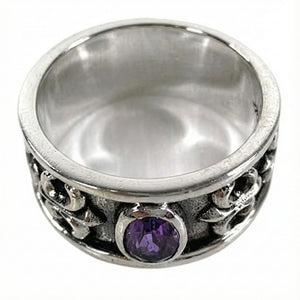 Amethyst Fleur-de-Lis Sterling Silver Band Ring, ring interior