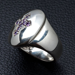 Anello in argento sterling con croce in CZ viola, dettaglio pietra in cz viola