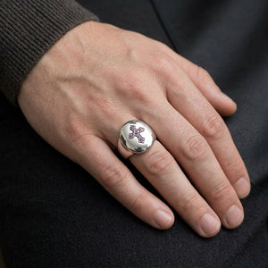 Purple CZ Cross Sterling Silver Ring worn on hand