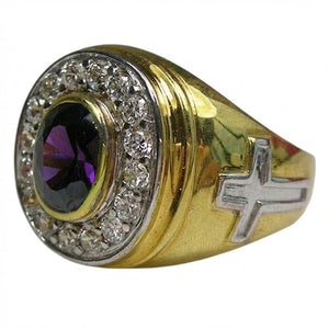 Anillo de obispo de amatista en plata esterlina .925 bañada en oro, parte superior del anillo de amatista