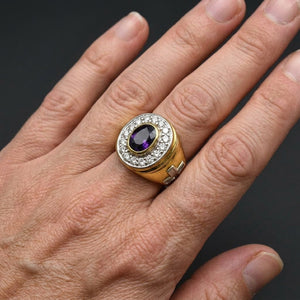 Amethyst Gold-Plated Sterling Silver Bishop Ring, worn on an adult model