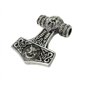 Ciondolo in argento martello di Thor lupo Fenrir vichingo, angolazione della contromaglia