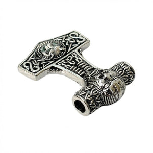 Ciondolo in argento martello di Thor lupo Fenrir vichingo, dettaglio del foro per la catena