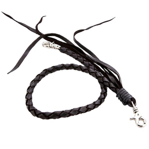 Black Braided Leather Wallet Chain with Tassels, curve on white