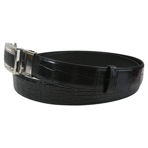Black Crocodile Leather Automatic Buckle Belt, automatic buckle front
