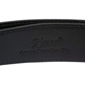 Black Crocodile Leather Automatic Buckle Belt, belt reverse and release