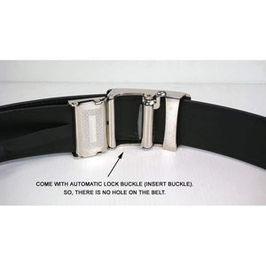 Black Crocodile Leather Automatic Buckle Belt, buckle attachment detail